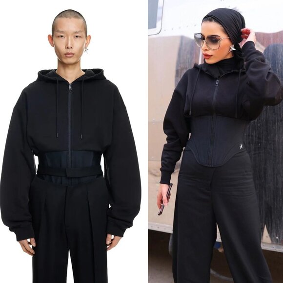 Mugler x H&M Corset Waist Black Hooded Zip Jacket Size XXL - Picture 2 of 14